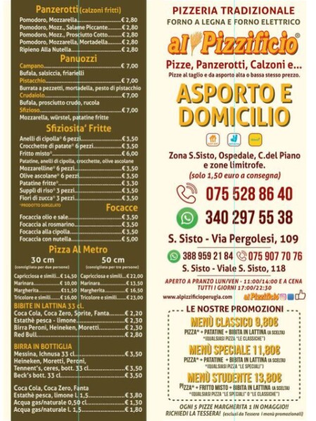 Menu Al Pizzificio Perugia