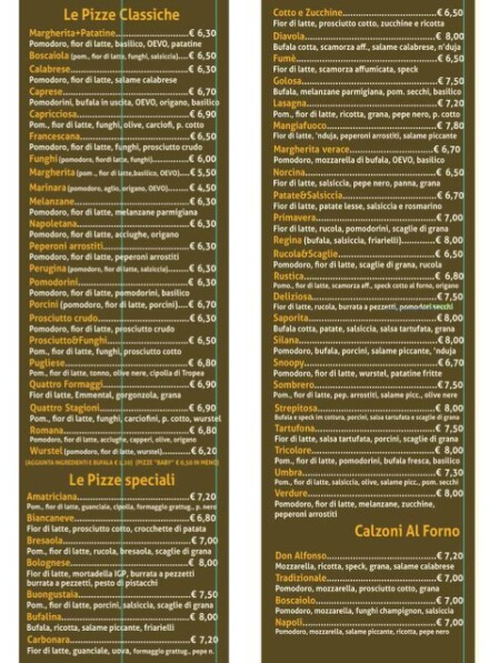 Menu Al Pizzificio Perugia